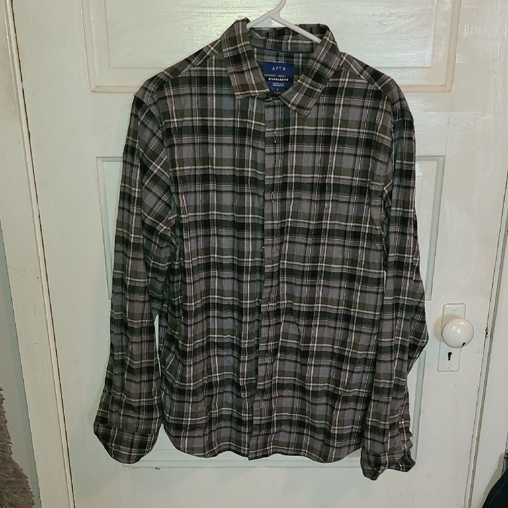 Apt. 9 Gray Plaid Long Sleeve Flannel Shirt